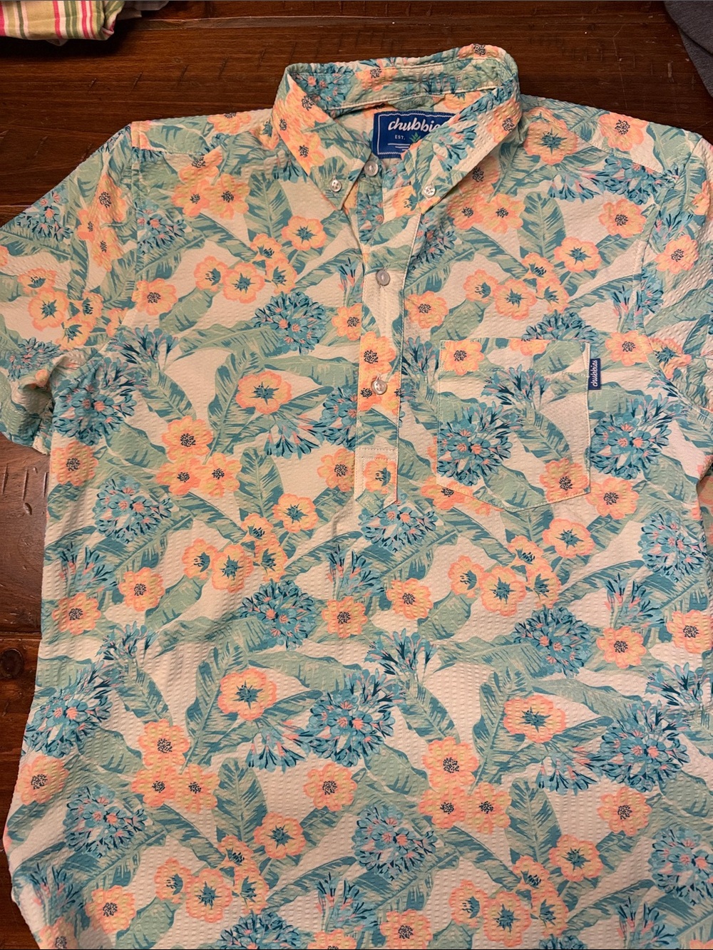 chubbies Teal & Peach Floral Short-Sleeve Button-Down Shirt